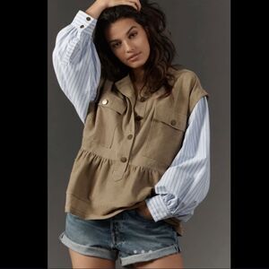 Anthropologie Pilcro Shirt Sleeve Knit Babydoll Shacket